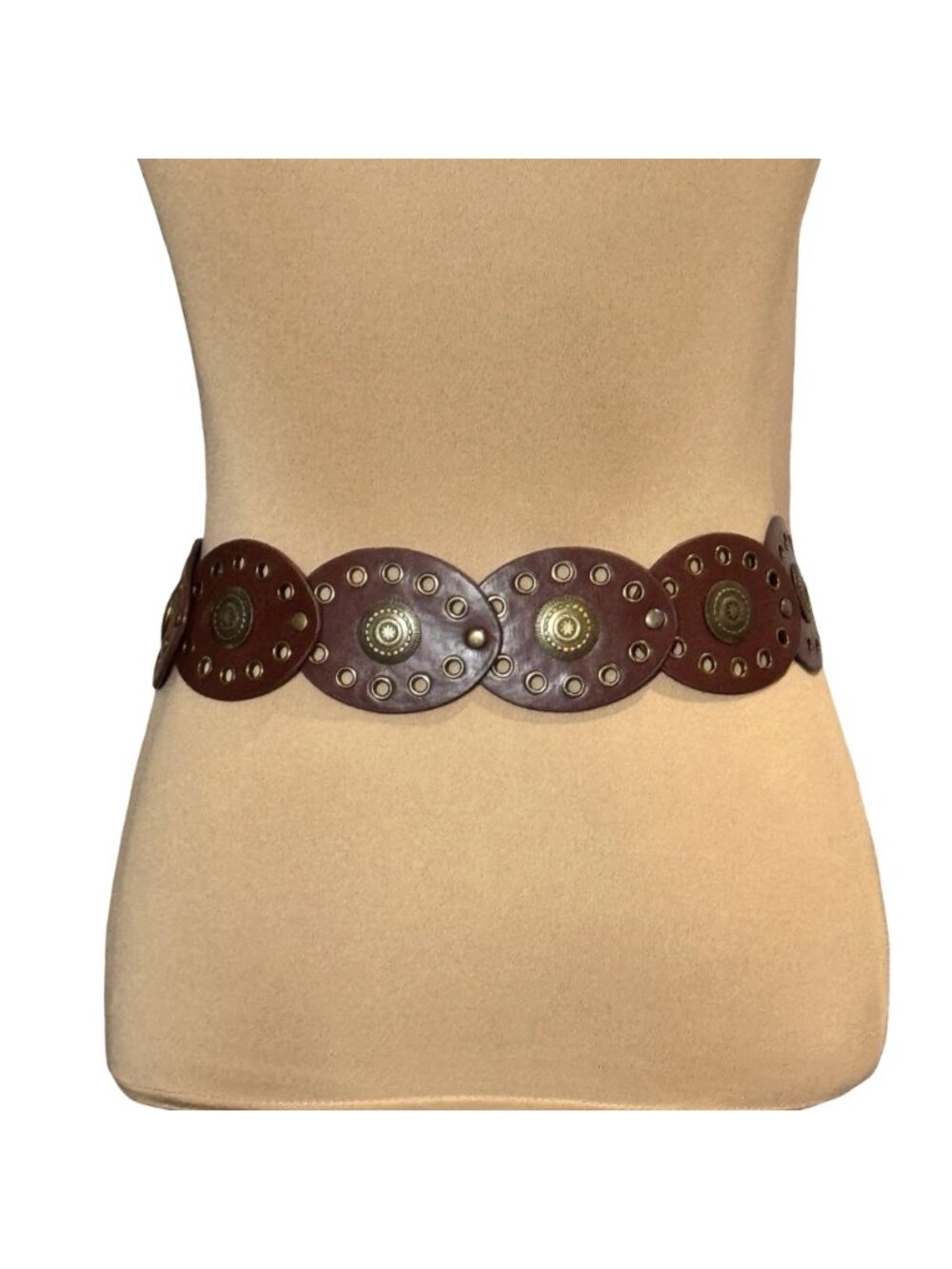 Y2K Fairy Grunge Boho Wide Belt Brown Leather Oval Buckle Adjustable Gipsy - Picture 3 of 10
